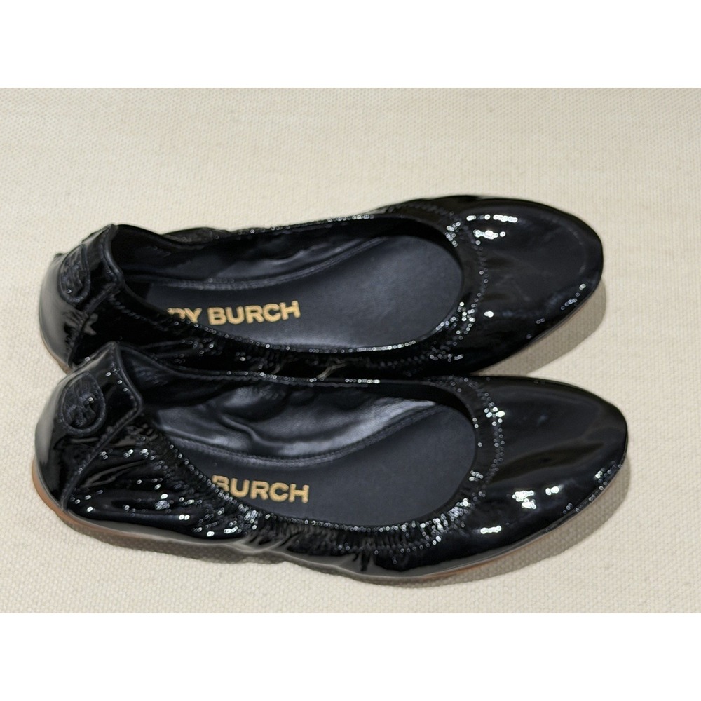 Authentic NEW TORY BURCH Black Patent leather Eddie Ballet flats Shoes Sz 7.5 M